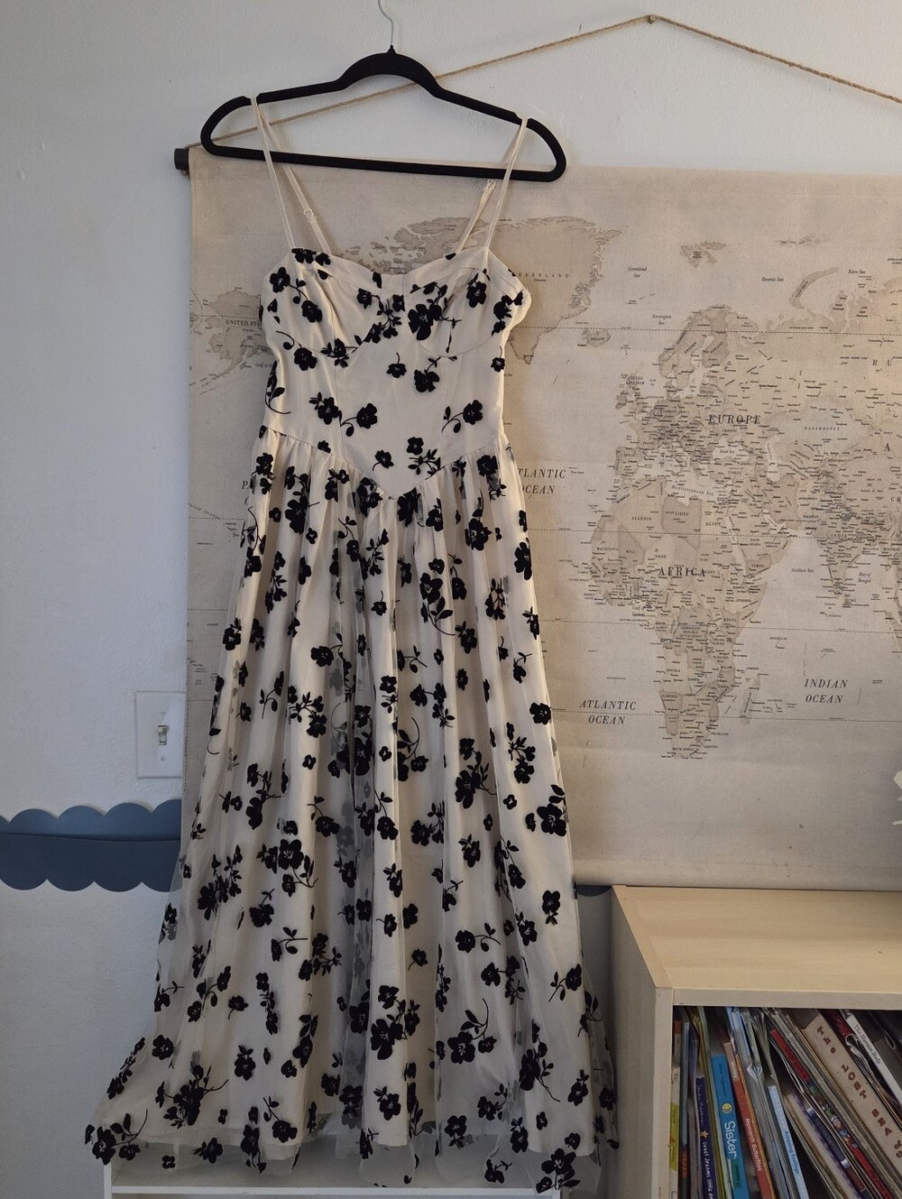 Cream And Black Floral Corset Long Dress